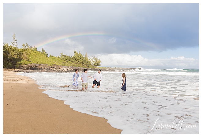 Maui portraits with a rainbow on the beach