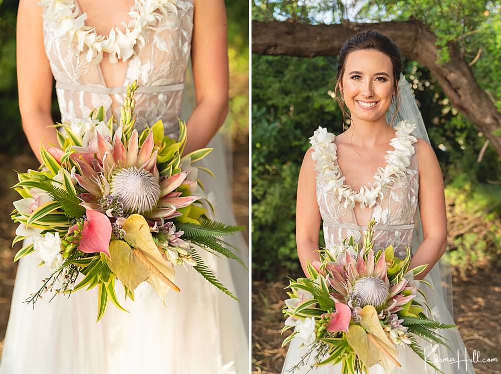 Maui bride with bouquet