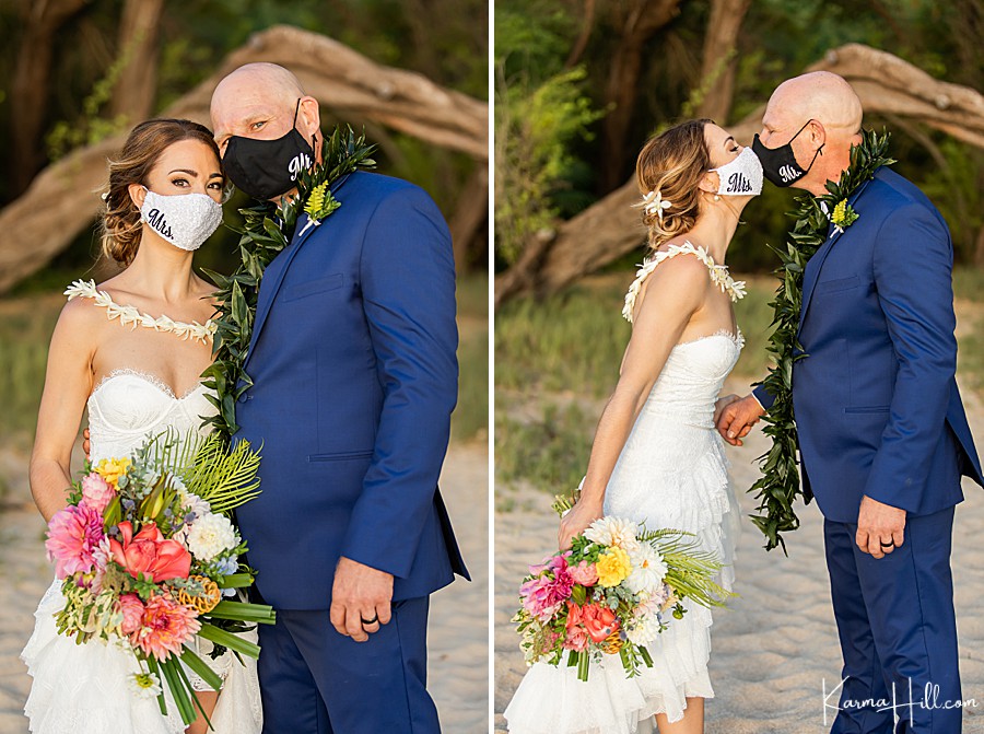 hawaii wedding with masks