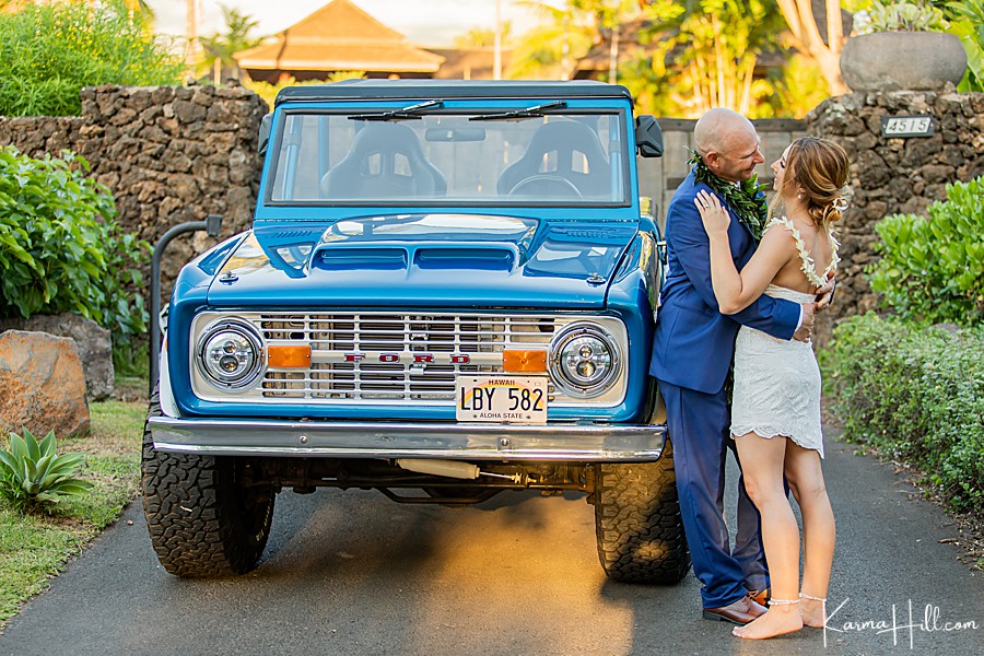 restored ford bronco at wedding 
