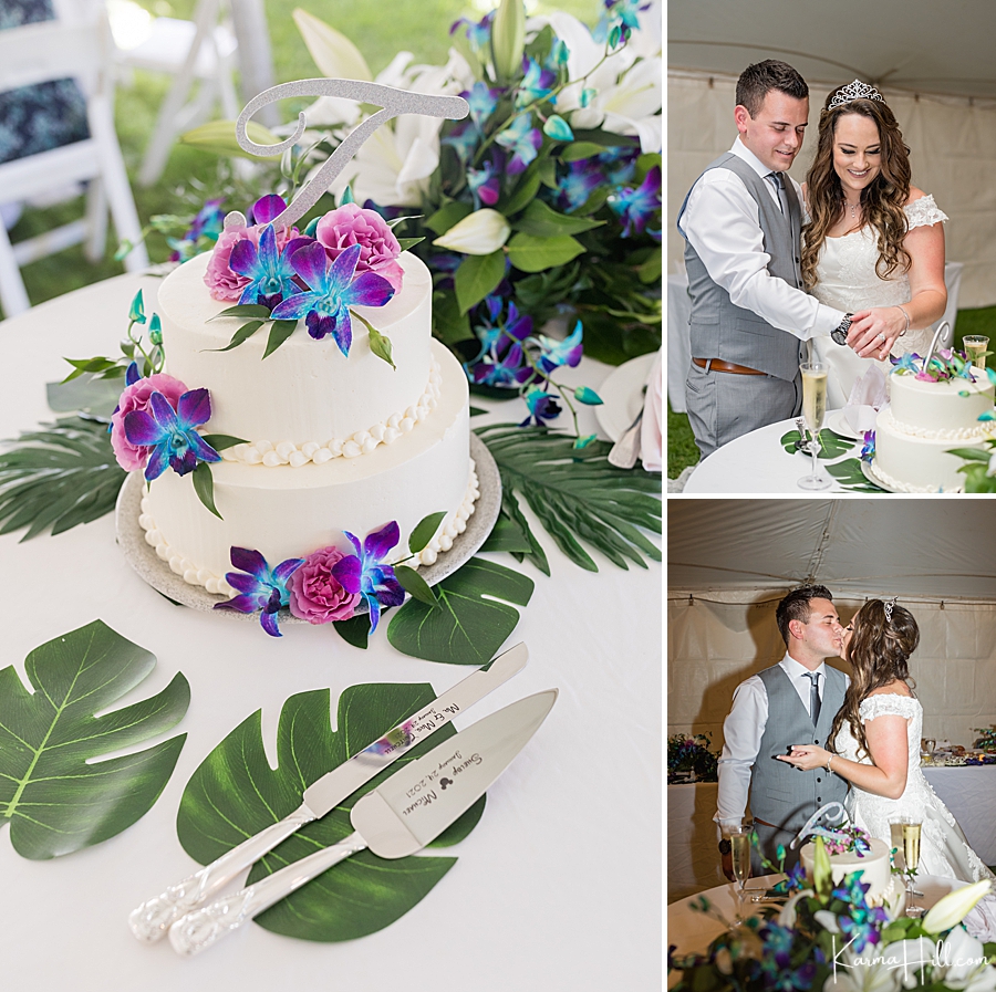 Maui wedding cake cutting photos