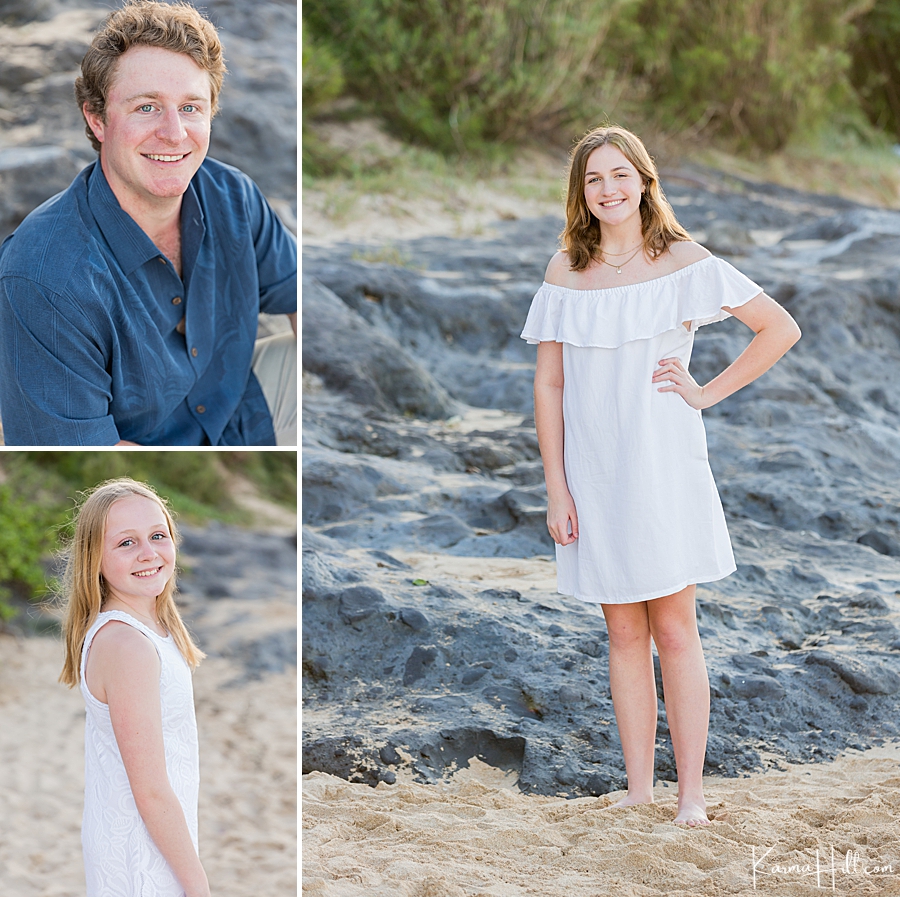 siblings posing for photography in Maui in Ironwoods beach 