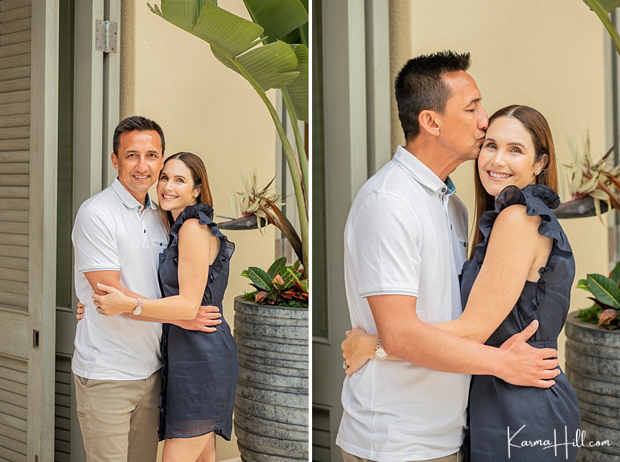husband kisses wife on forehead at the four seasons in wailea 