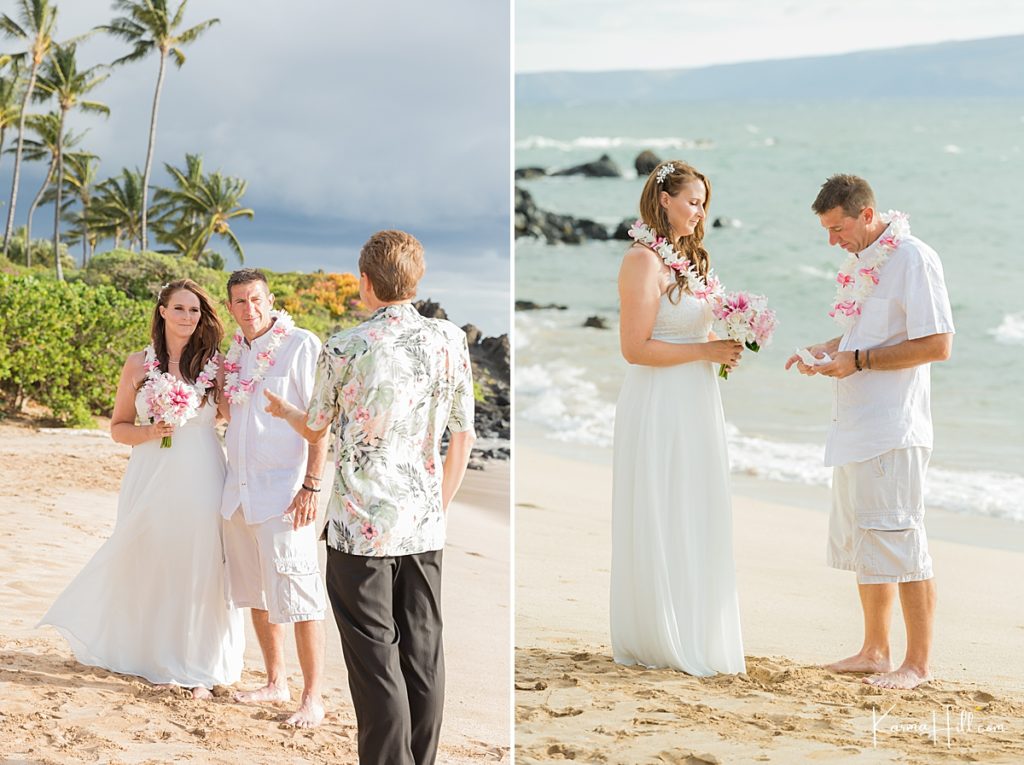 sweet middle aged couple recite vows on maui beach 