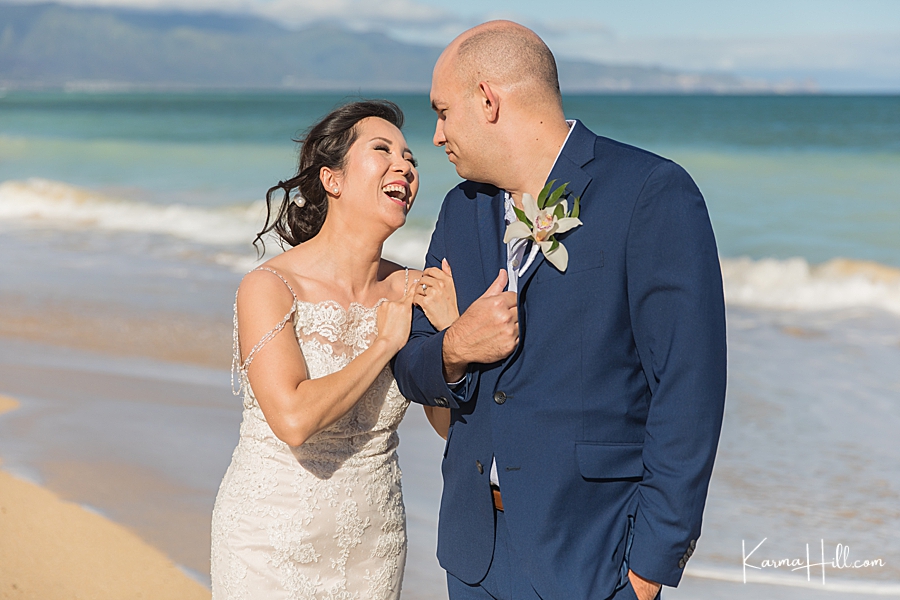 bride and groom maui beach portraits