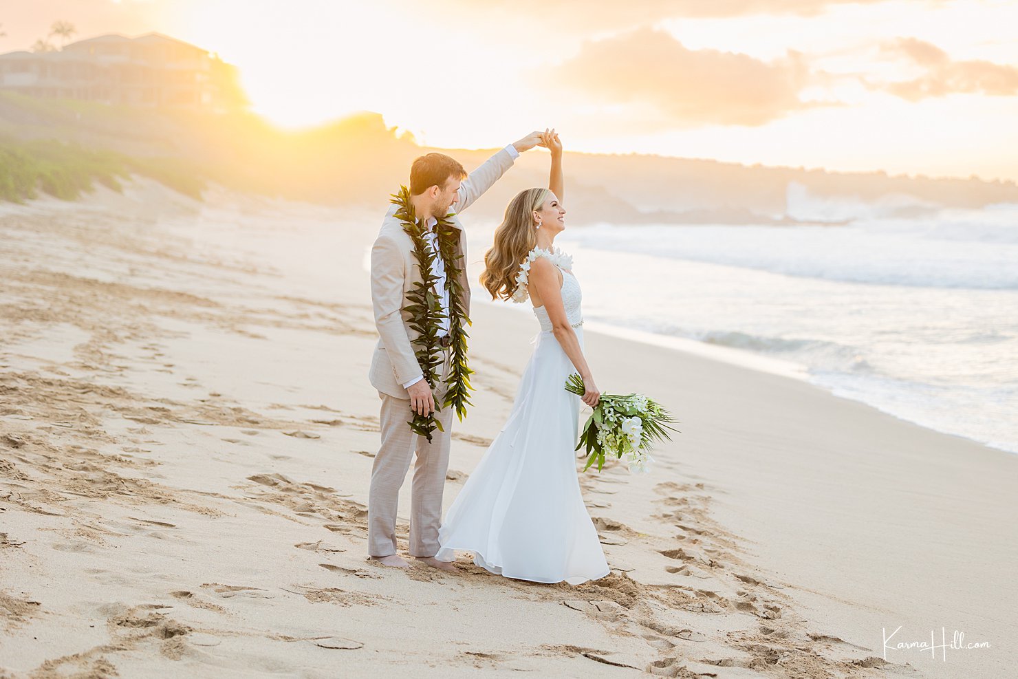 bride and groom on maui ironwoods beach