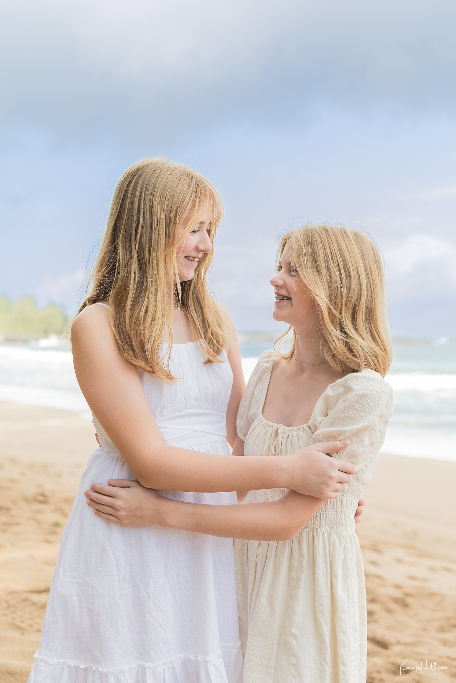two sisters on beach
