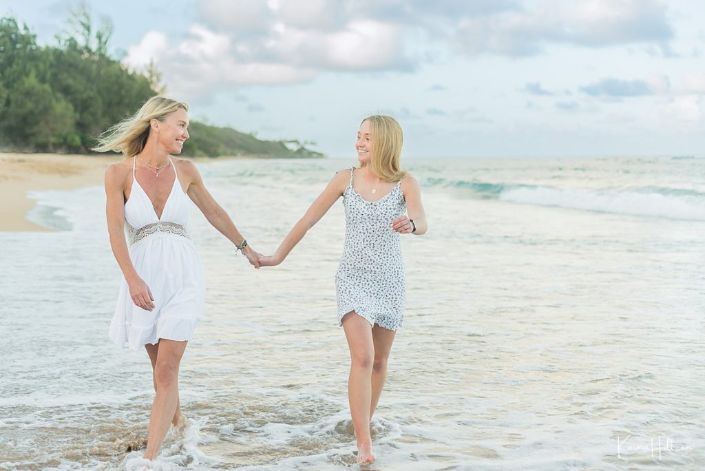 mother daughter on beach