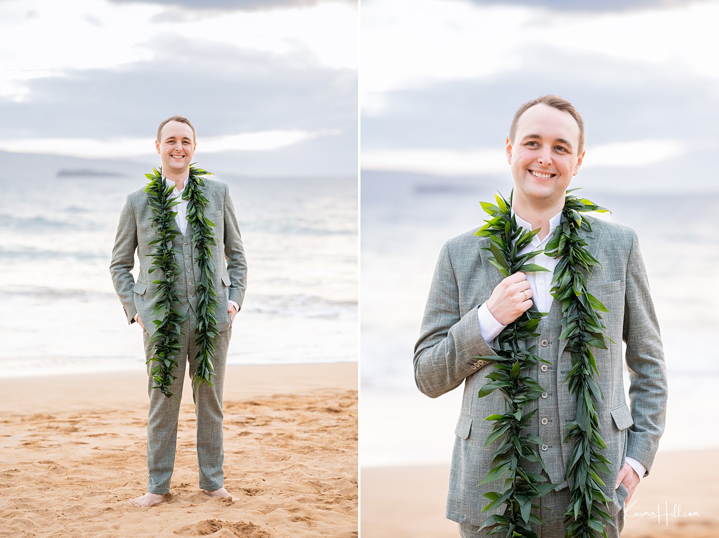 groom on beach 
