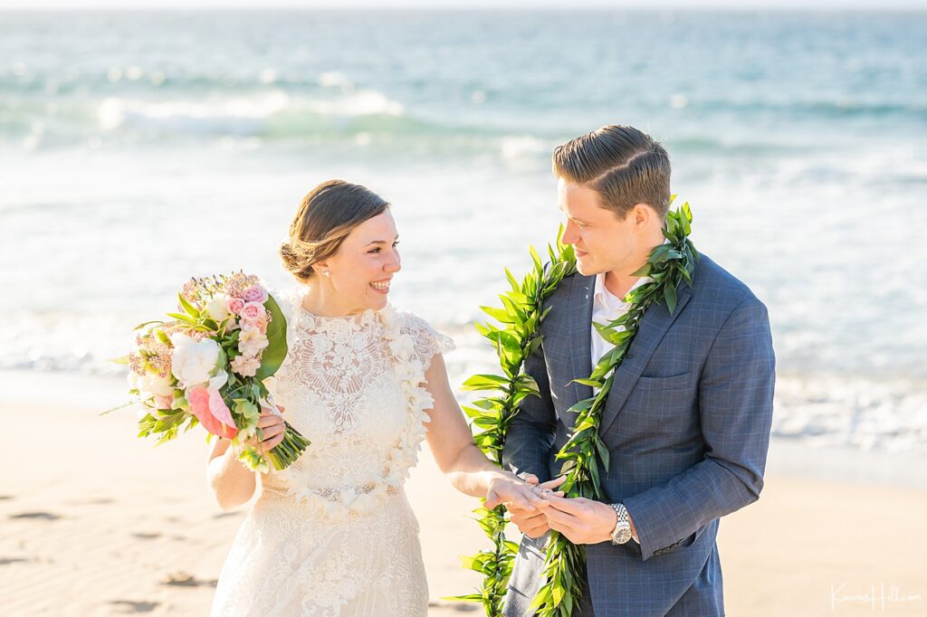 Eloping in. Maui with a ring exchange and lei exchange