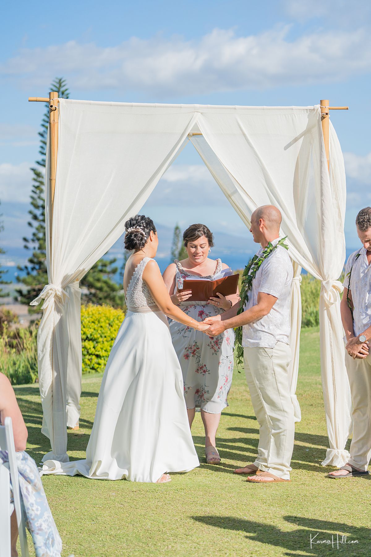 Maui wedding photography of bride and groom saying 'I do'